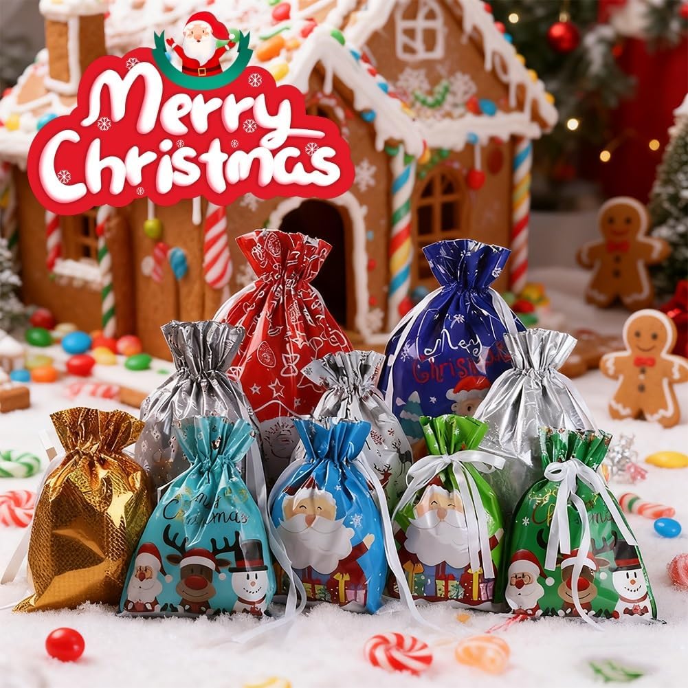 Christmas Drawstring Gift Bags 🎄✨ Cute, Festive & Reusable! 🎁
