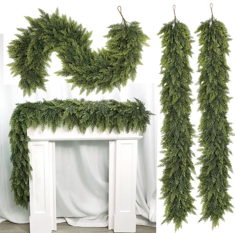 Festive Artificial Cedar Garland 🌿 - Green Pine Decor for Tables, Mantels & Walls – Ideal for Christmas & Holiday Decorations