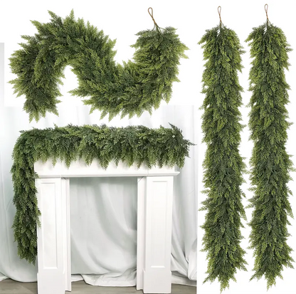 Festive Artificial Cedar Garland 🌿 - Green Pine Decor for Tables, Mantels & Walls – Ideal for Christmas & Holiday Decorations