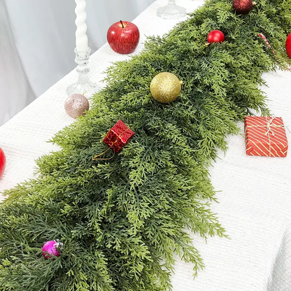 Festive Artificial Cedar Garland 🌿 - Green Pine Decor for Tables, Mantels & Walls – Ideal for Christmas & Holiday Decorations