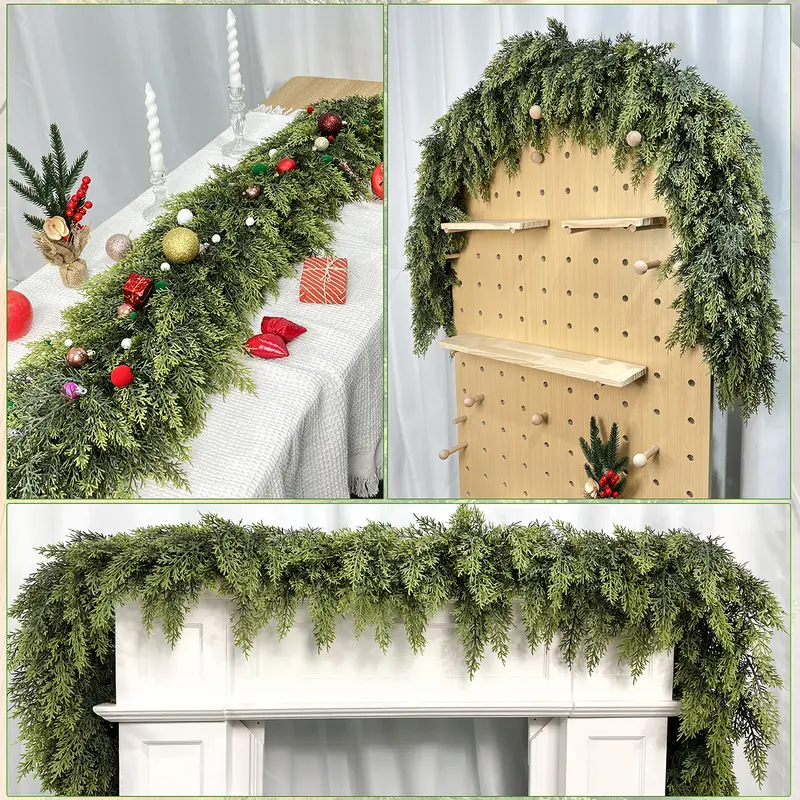 Festive Artificial Cedar Garland 🌿 - Green Pine Decor for Tables, Mantels & Walls – Ideal for Christmas & Holiday Decorations