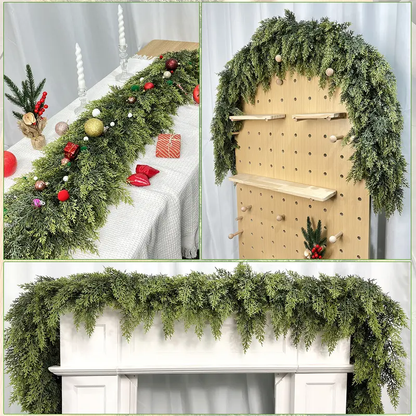 Festive Artificial Cedar Garland 🌿 - Green Pine Decor for Tables, Mantels & Walls – Ideal for Christmas & Holiday Decorations