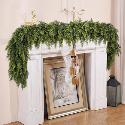 Festive Artificial Cedar Garland 🌿 - Green Pine Decor for Tables, Mantels & Walls – Ideal for Christmas & Holiday Decorations